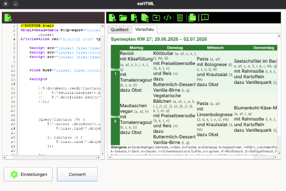 Screenshot des Programms "eaHTML"