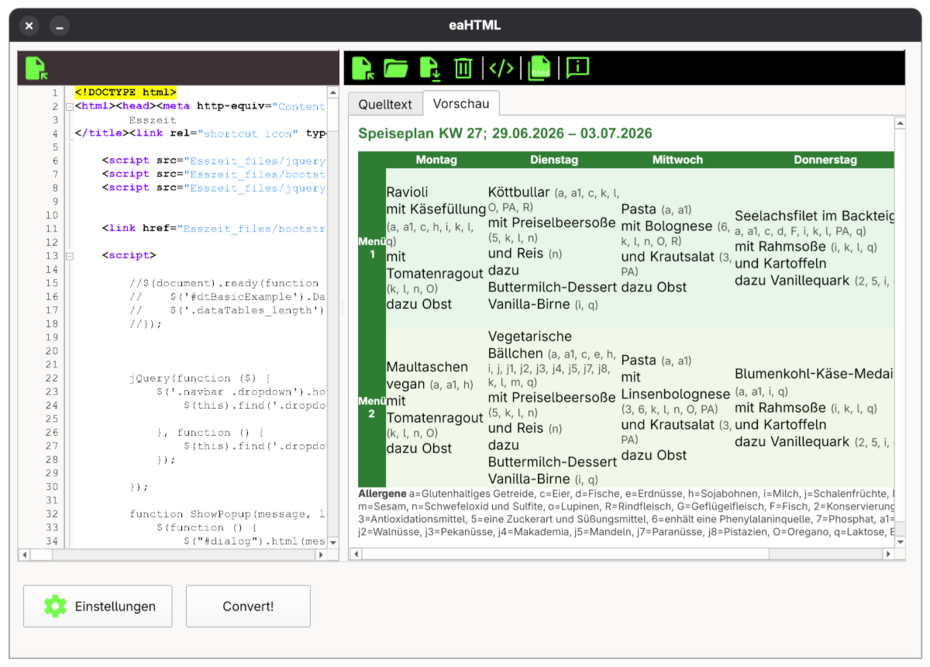 Screenshot des Programms "eaHTML"